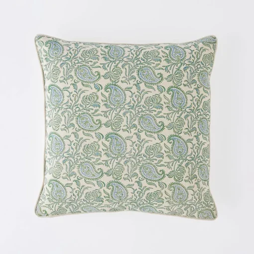 Aarvi Wood Block Cushion - Green