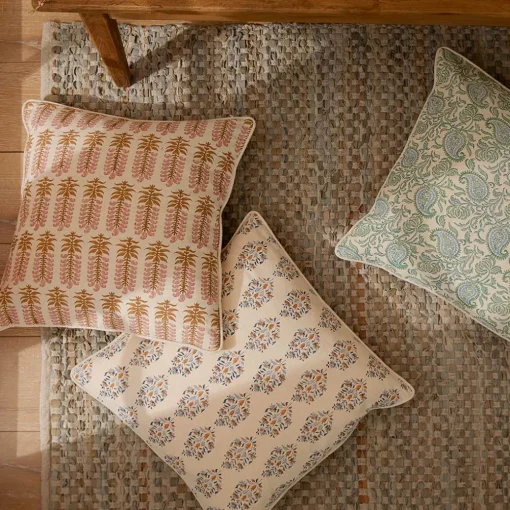 Aarvi Wood Block Cushion - Green