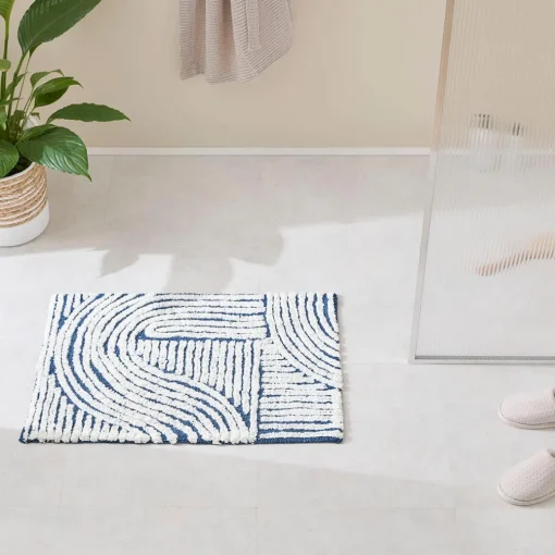Archer Bath Mat - Steel Blue/Ivory