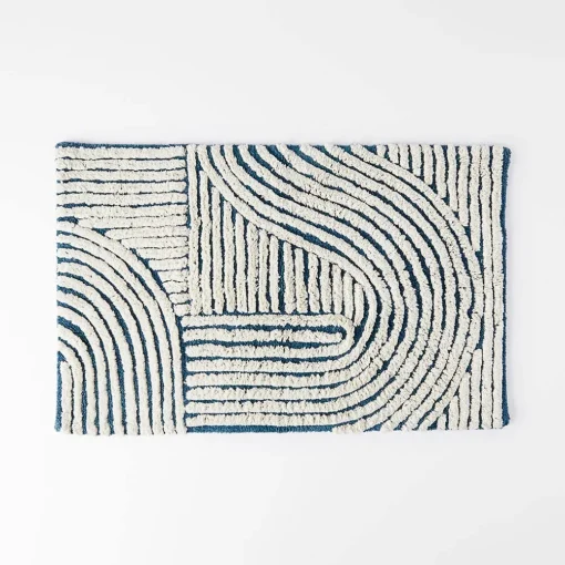 Archer Bath Mat - Steel Blue/Ivory