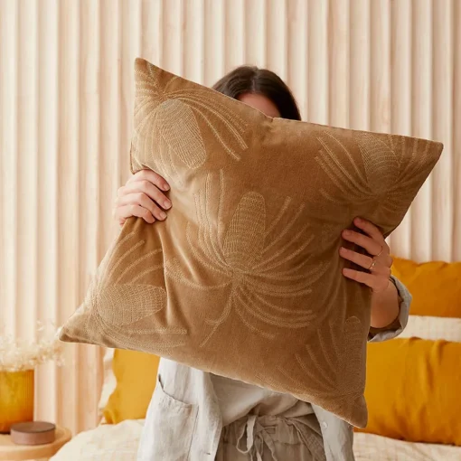 Banksia Velvet Cushion - Saffron