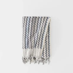 Bodrum Turkish Cotton Bath Sheet - Blue/Grey Zig Zag