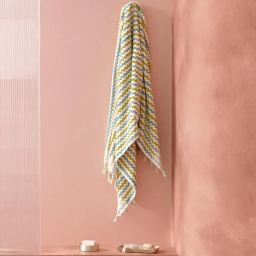 Bodrum Turkish Cotton Bath Sheet - Blue/Grey Zig Zag