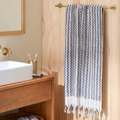 Bodrum Turkish Cotton Bath Sheet - Blue/Grey Zig Zag