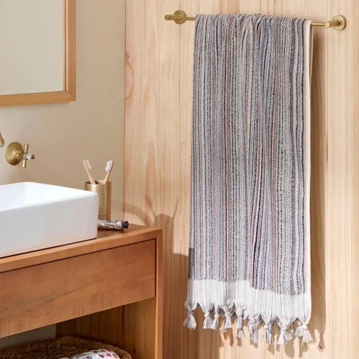 Bodrum Turkish Cotton Bath Sheet - Blue/Grey Zig Zag