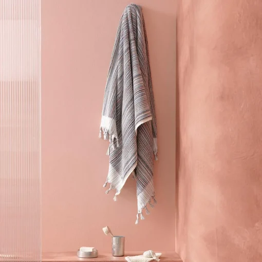 Bodrum Turkish Cotton Bath Sheet - Blue/Grey Zig Zag
