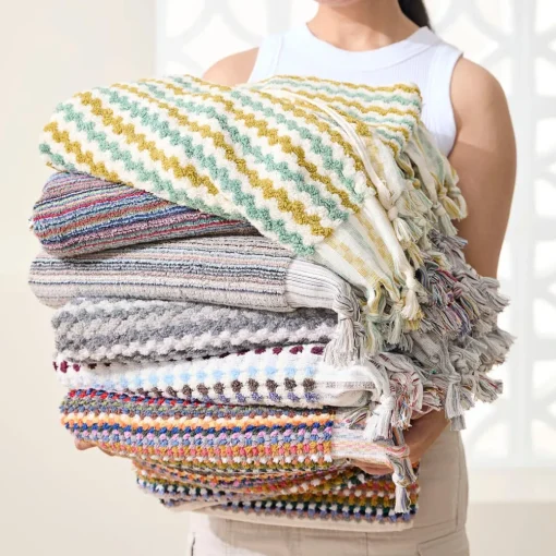 Bodrum Turkish Cotton Bath Sheet - Blue/Grey Zig Zag