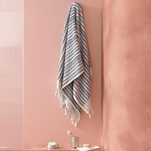 Bodrum Turkish Cotton Bath Sheet - Blue/Grey Zig Zag