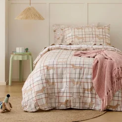 Charlie Reversible Flannelette Quilt Cover Set- Light Blue