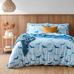 Charlie Reversible Flannelette Quilt Cover Set- Light Blue