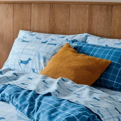 Charlie Reversible Flannelette Quilt Cover Set- Light Blue