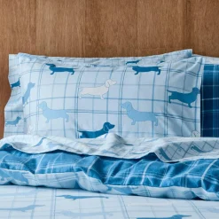 Charlie Reversible Flannelette Quilt Cover Set- Light Blue