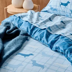 Charlie Reversible Flannelette Quilt Cover Set- Light Blue
