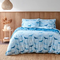 Charlie Reversible Flannelette Quilt Cover Set- Light Blue