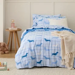 Charlie Reversible Flannelette Quilt Cover Set- Light Blue