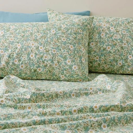 Cordelia Flannelette Sheet Set - Sage/Ivory