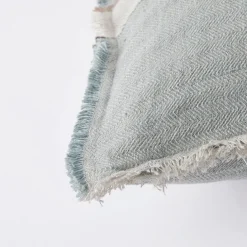 Everett Fringe Stripe Linen Cushion - Blue