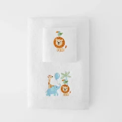 Kids Embroidered Towel Set Zoo Animals