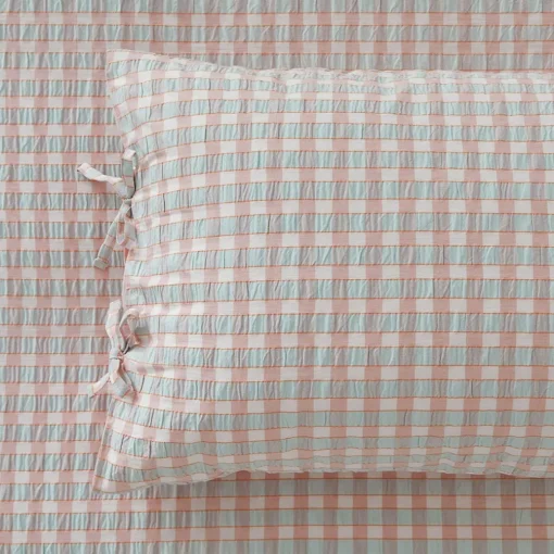 Leah Quilt Cover - Blush/Sage Check