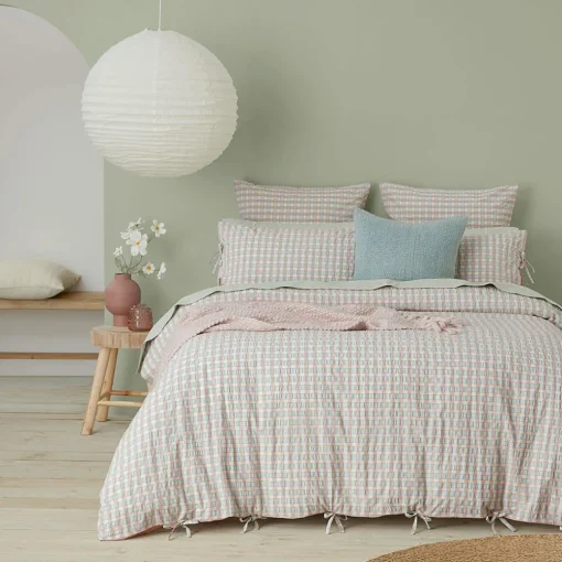 Leah Quilt Cover - Blush/Sage Check