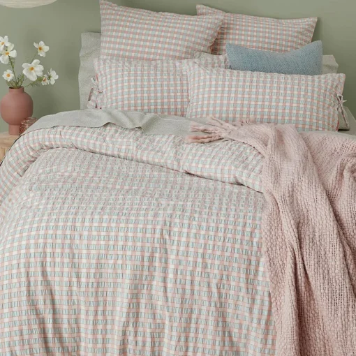 Leah Quilt Cover - Blush/Sage Check