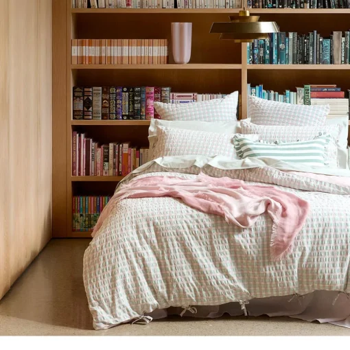 Leah Quilt Cover - Blush/Sage Check