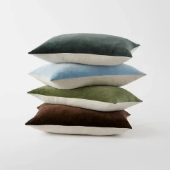 Meera Velvet Linen Cushion - Olive Green