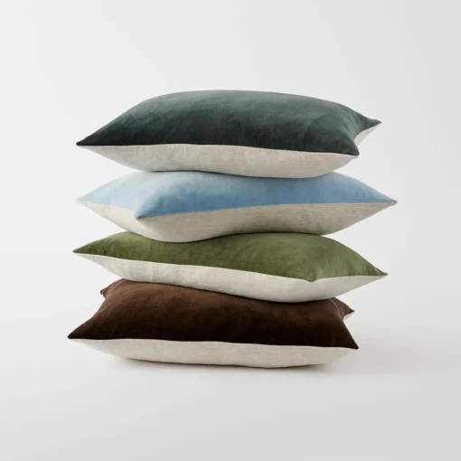 Meera Velvet Linen Cushion - Olive Green