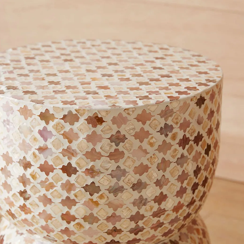 Nyra Shell Inlay Stool - Pink