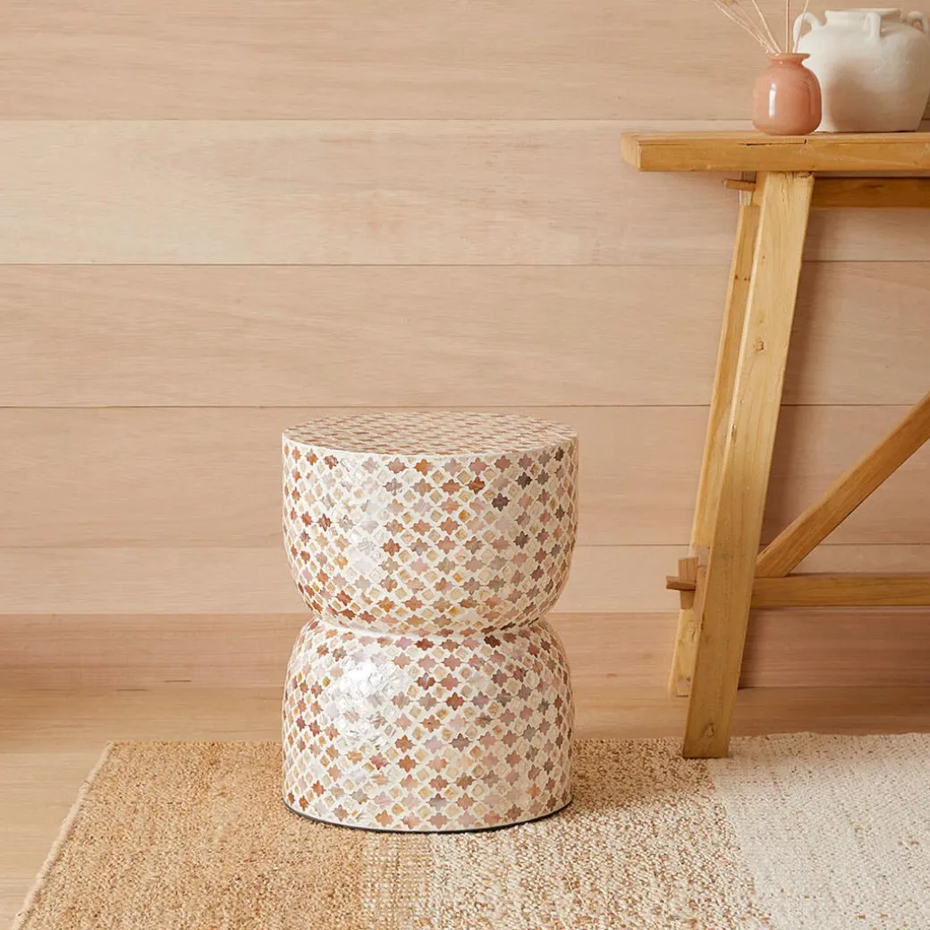 Nyra Shell Inlay Stool - Pink