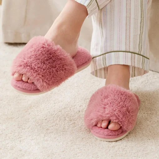 Open Toe Fur Slide - Emerald