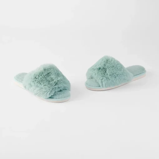 Open Toe Fur Slide - Emerald