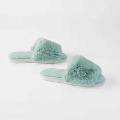 Open Toe Fur Slide - Emerald