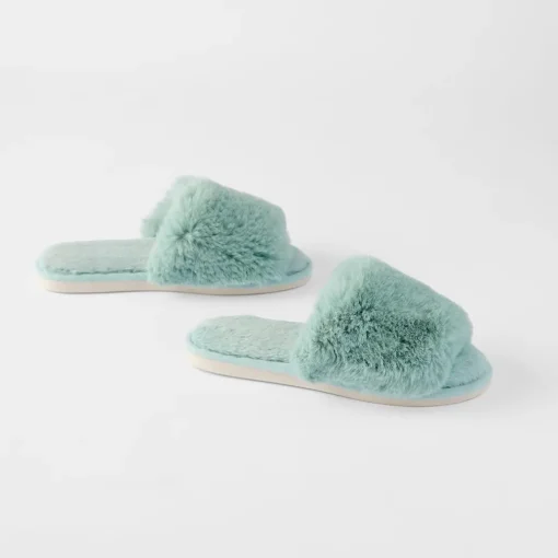 Open Toe Fur Slide - Emerald