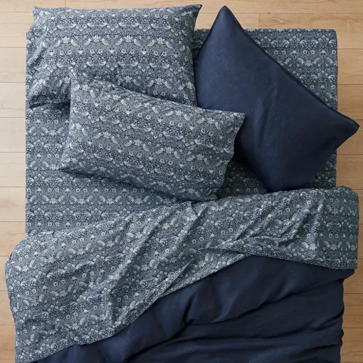 Strawberry Thief Cotton Sheet Set - Navy