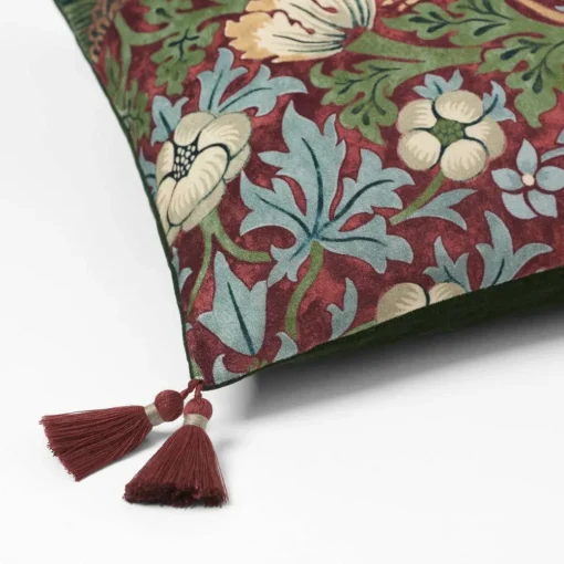 Strawberry Thief Cushion - Crimson/Slate