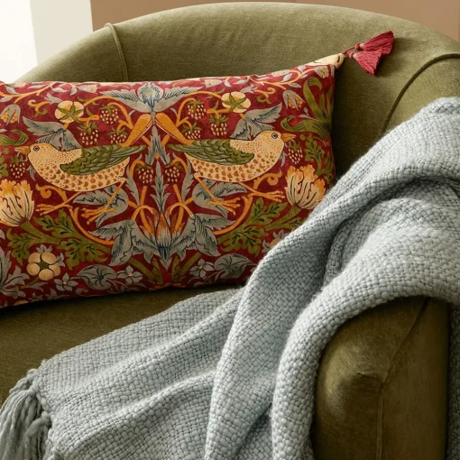 Strawberry Thief Cushion - Crimson/Slate