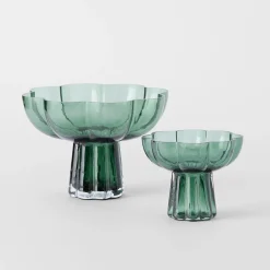 Verity Glass Pedestal Bowl Small - Green