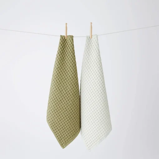 Waffle Tea Towel Set Of 2 - Olive