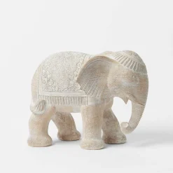 White Washed Carved Elephant Small