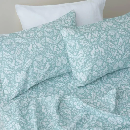 Woodland Flannelette Sheet Set - Teal/Cream Floral