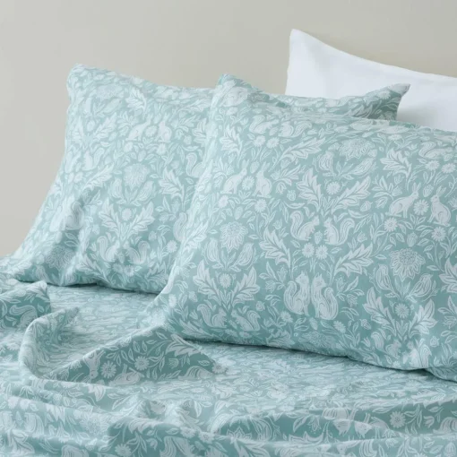 Woodland Flannelette Sheet Set - Teal/Cream Floral