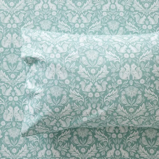 Woodland Flannelette Sheet Set - Teal/Cream Floral