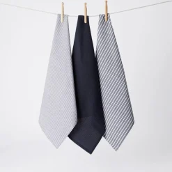 Yarn Dye Stripe Tea Towel Set Of 3 - Navy