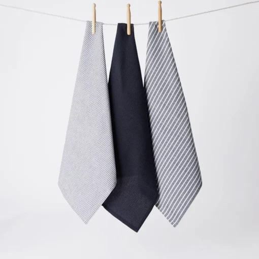 Yarn Dye Stripe Tea Towel Set Of 3 - Navy