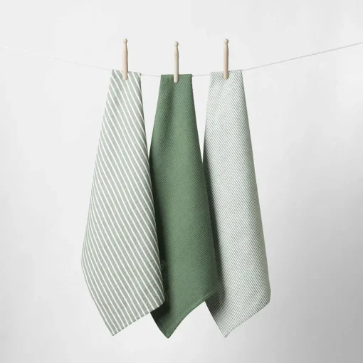 Yarn Dye Stripe Tea Towel Set Of 3 - Khaki